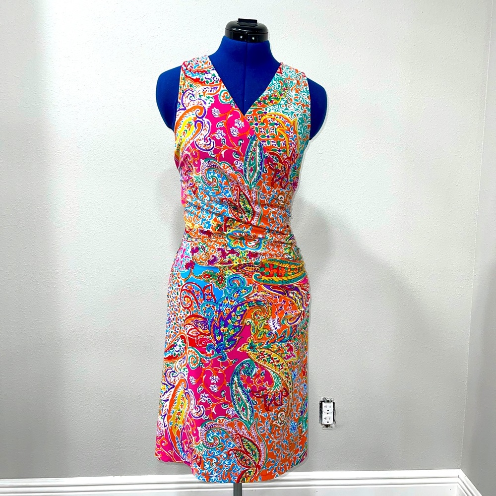 Ralph Lauren Multi Color Midi Stretchy Dress Size M